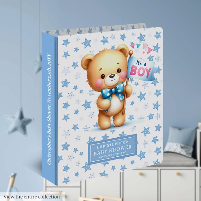 Adorable It’s a boy teddy bear binder for party  (Adorable teddy bear shower memory album with custom name option.)
