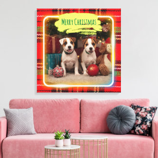Adorable Jack Russell Terrier puppies with a check Canvas Print