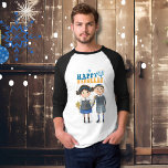 Adorable Jewish couple Hanukkah Holiday T-Shirt<br><div class="desc">This cute t-shirt features a couple of whimsical cute characters dressed in Jewish-inspired blue-toned clothing. It is an original design. You Can transfer it to any t-shirt or Sweatshirt in light colours and it also looks great in black. Check our collection for more shirts and decorative items including postcards, invitations,...</div>