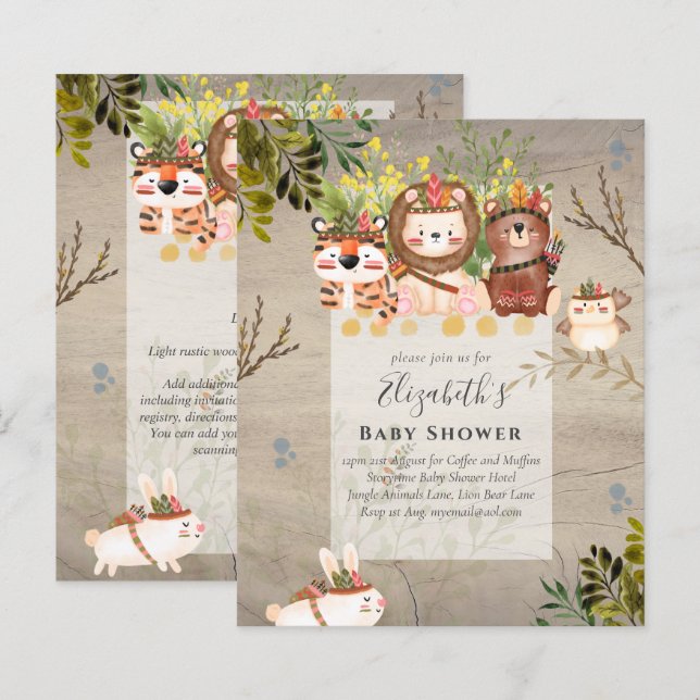 Adorable Jungle Animals Baby Boys Shower Invite (Front/Back)