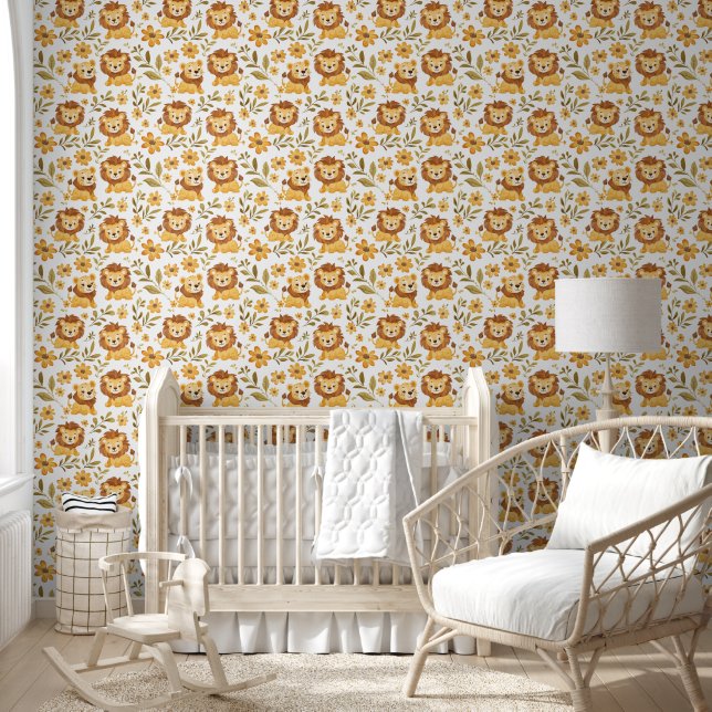 Adorable Jungle Lion Baby Nursery Wallpaper (Kids)