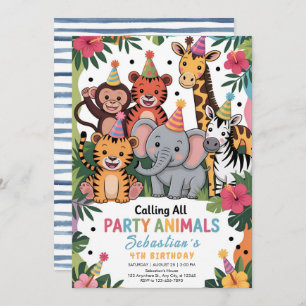 Adorable Jungle Party Animals Birthday Invitation