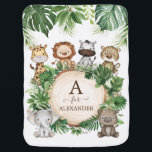 Adorable Jungle Safari Animals Greenery Monogram Baby Blanket<br><div class="desc">The lovely design features a group of adorable jungle animals and lush tropical watercolor greenery. Personalize the blanket with your baby's initial and first name.</div>