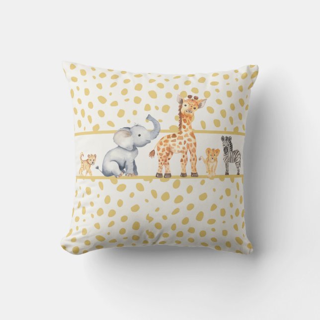 Adorable Jungle Safari Animals Pattern Throw Pillow (Front)