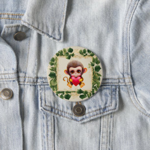 Adorable Jungle Valentine Monkey 3 Inch Round Button