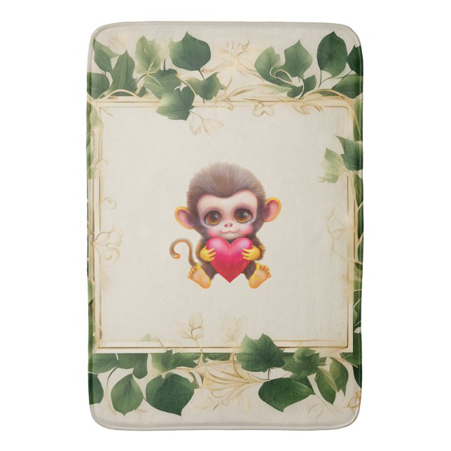 Adorable Jungle Valentine Monkey Bath Mat (Front Vertical)