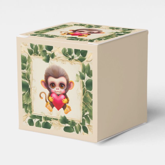 Adorable Jungle Valentine Monkey Favor Box (Front Side)