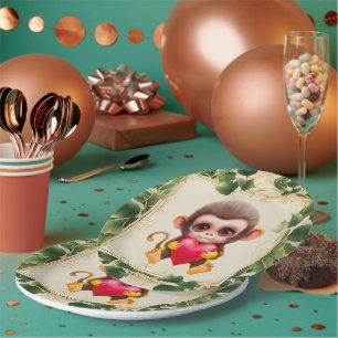 Adorable Jungle Valentine Monkey Paper Plate