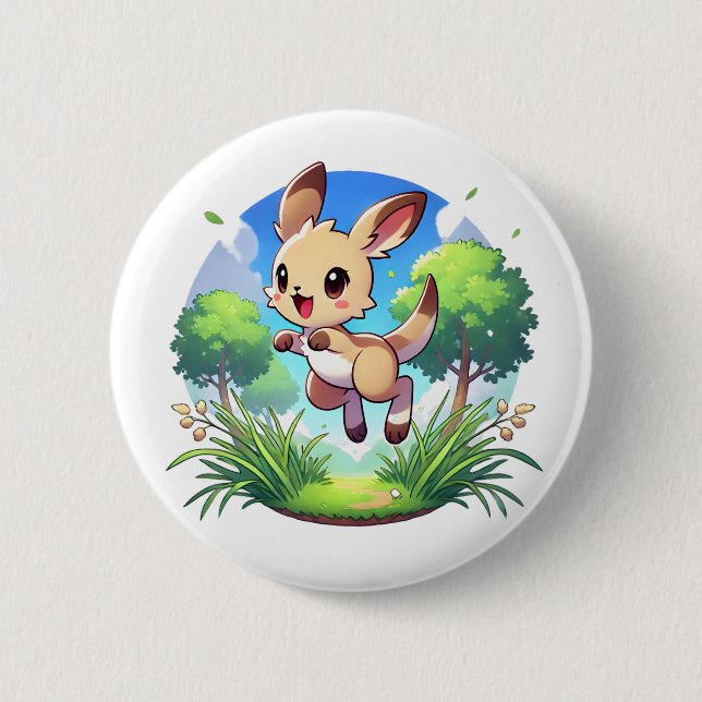 Adorable kangaroo is joyfully leaping  2 inch round button (Front)