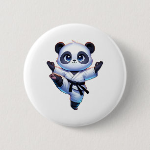 Adorable Karate Panda Crane Kick Pose  2 Inch Round Button