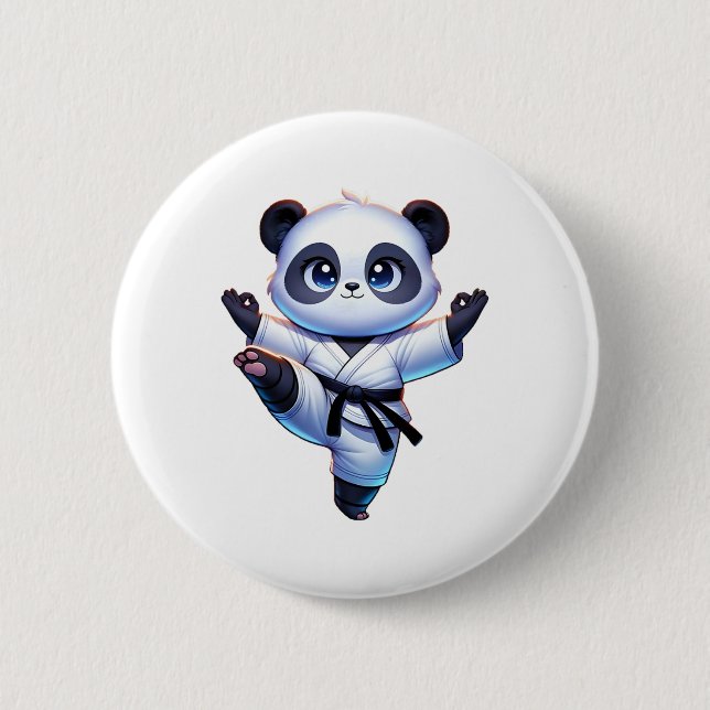 Adorable Karate Panda Crane Kick Pose  2 Inch Round Button (Front)