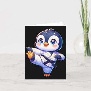 Adorable Karate Penguin Crane Kick Pose  Card