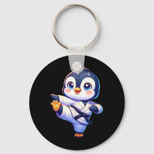 Adorable Karate Penguin Crane Kick Pose Keychain