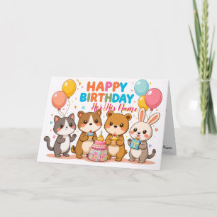 Adorable Kawaii Animals Happy Birthday Card