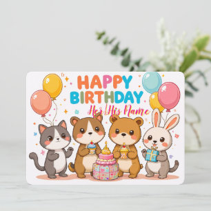 Adorable Kawaii Animals Happy Birthday Card