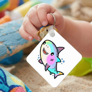 Adorable Kawaii Baby Shark with Rainbow Pastels Keychain