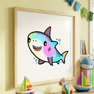 Adorable Kawaii Baby Shark with Rainbow Pastels Photo Print