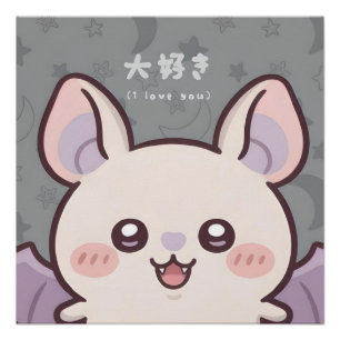 Adorable Kawaii Bat Poster - "Daisuki" (I Love You