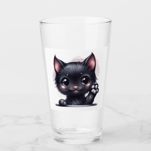 Adorable Kawaii Black Cat Glass (Front)