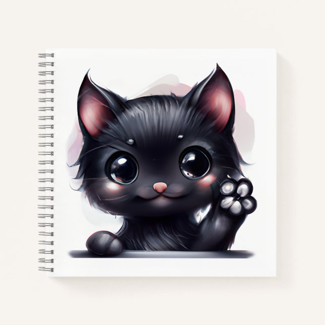 Adorable Kawaii Black Cat Notebook (Front)