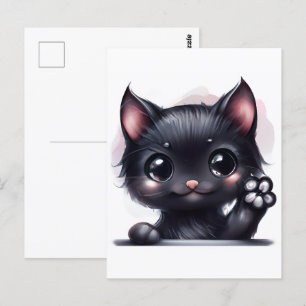 Adorable Kawaii Black Cat Postcard