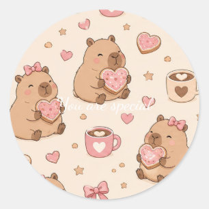 Adorable Kawaii Capybara Heart Cookie Design Classic Round Sticker