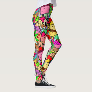 Adorable kawaii cartoon drawing l Colourful patter Leggings