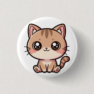 Adorable Kawaii Cat Chibi Illustration 1 Inch Round Button