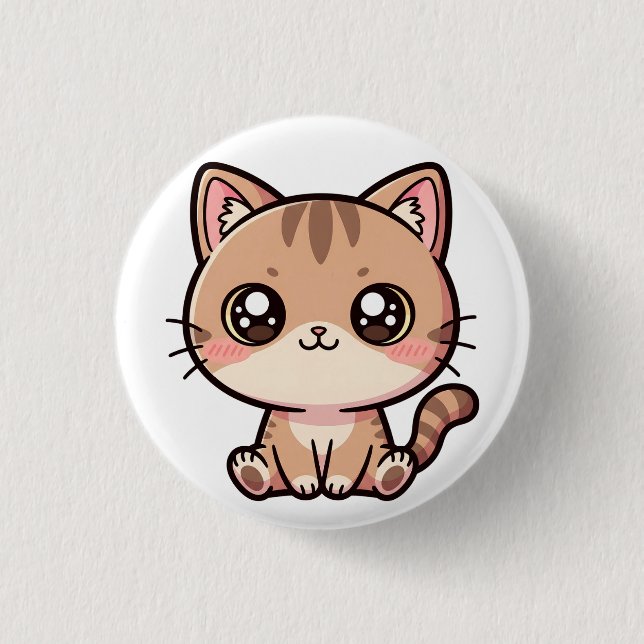 Adorable Kawaii Cat Chibi Illustration 1 Inch Round Button (Front)
