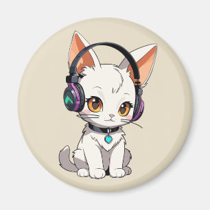 Adorable Kawaii Cat in Headphones Magnet