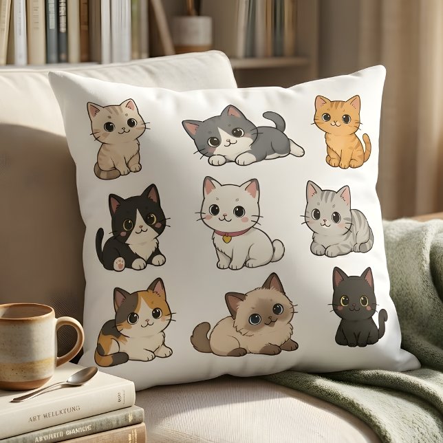 Adorable Kawaii Cat Kittens Decorative  Throw Pillow (Creator Uploaded)