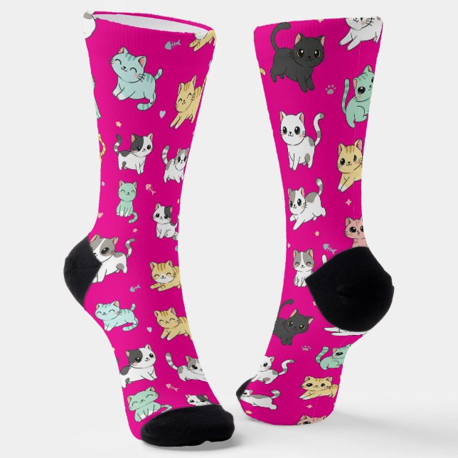 Adorable Kawaii Cats Pattern Socks (Angled)