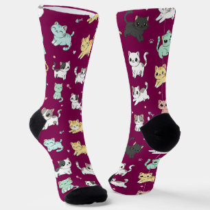 Adorable Kawaii Cats Pattern Socks