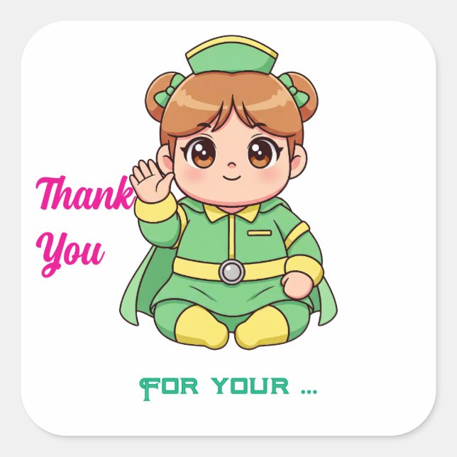 Adorable Kawaii Chibi Character Square Sticker (Front)