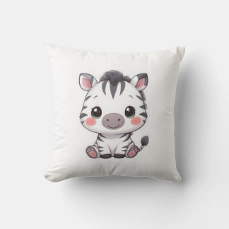 Adorable Kawaii Chibi Zebra Throw Pillow