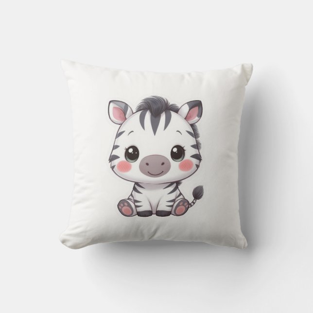 Adorable Kawaii Chibi Zebra Throw Pillow (Front)
