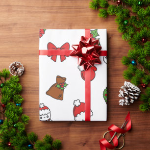 Adorable Kawaii Christmas Holiday Pattern Gift Wrapping Paper