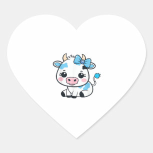 Adorable Kawaii Cow with Cherry and Bow Design Heart Sticker