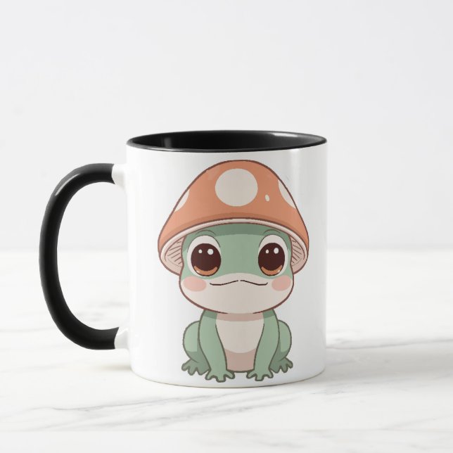 Adorable Kawaii Frog in Mushroom Hat Coffee Mug (Left)