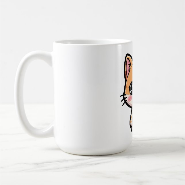 Adorable Kawaii Ginger Cat Illustration Coffee Mug (Left)