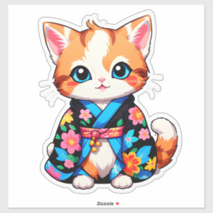 Adorable Kawaii Kitten in Colourful Floral Kimono