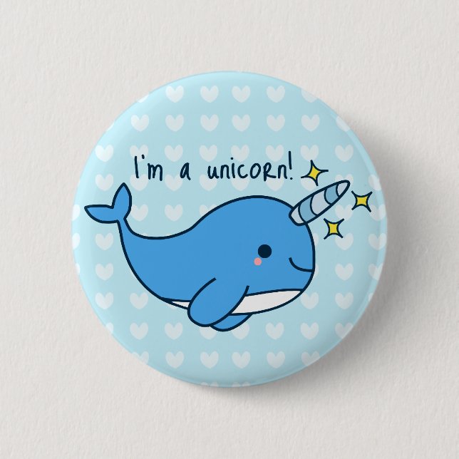 Adorable Kawaii Narwhal Button (Front)