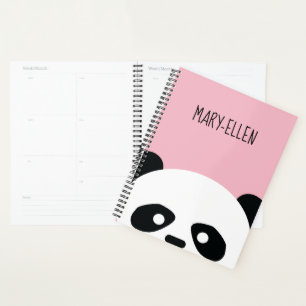 Adorable Kawaii Panda Bear Face Personalized Pink Planner