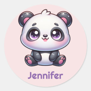 Adorable Kawaii Panda Personalized Design Classic Round Sticker