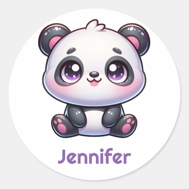 Adorable Kawaii Panda Personalized Design Classic Round Sticker (Front)