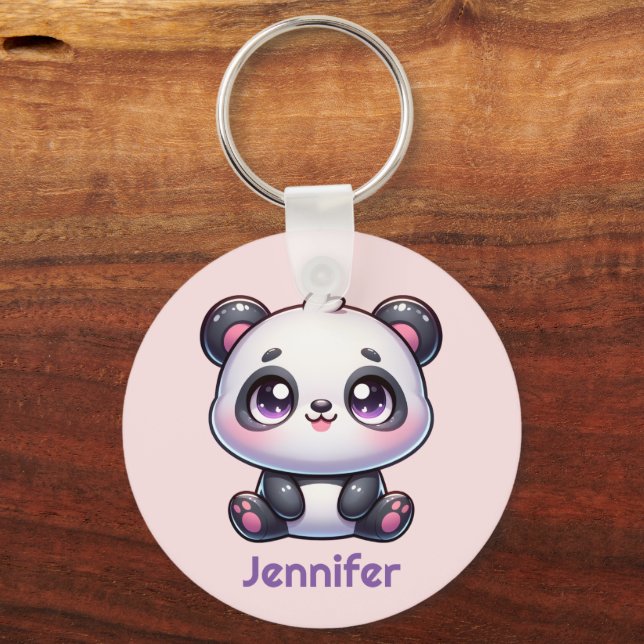Adorable Kawaii Panda Personalized Design Keychain (Front)