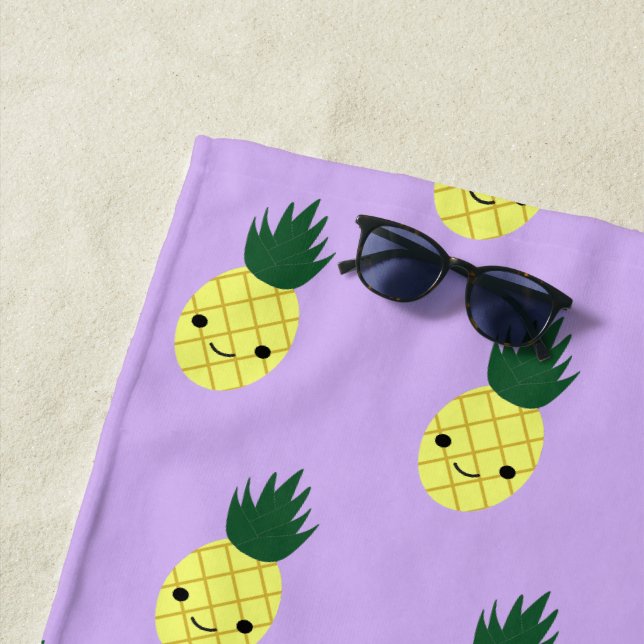 Adorable Kawaii Pineapple Pattern Beach Towel (In Situ)