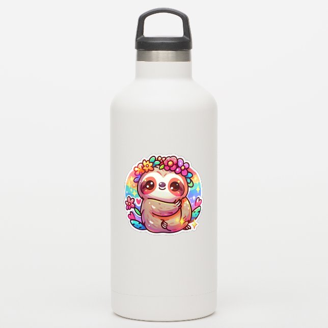 Adorable Kawaii Sloth with Flower Crown (Waterbottle)
