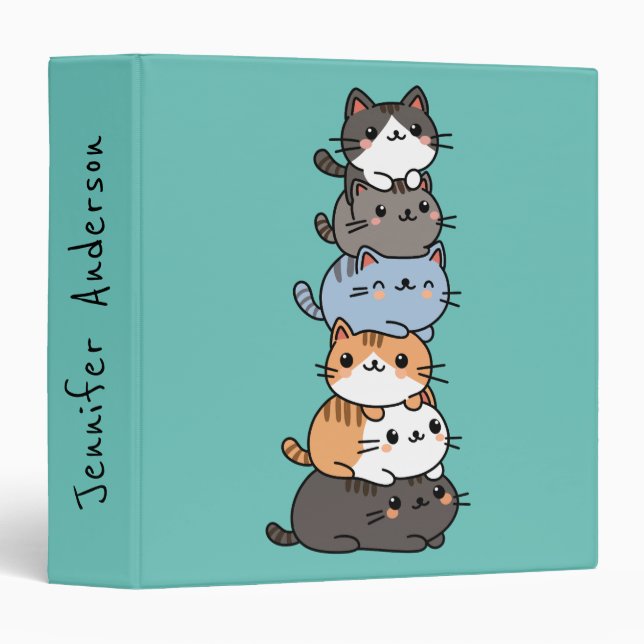 Adorable Kawaii Stack Of Kitty Cats Custom Binder (Front/Spine)
