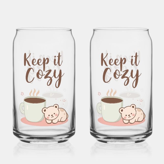 Adorable "Keep it Cozy" Winter Graphic Can Glass (Front)
